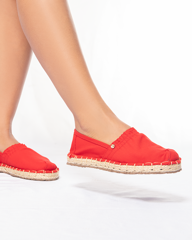 Espadrila Costura Lona Rojo