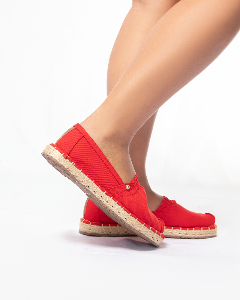 Espadrila Costura Lona Rojo