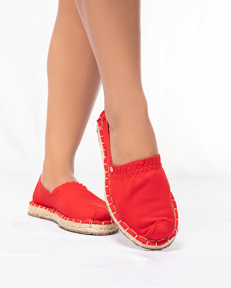 Espadrila Costura Lona Rojo