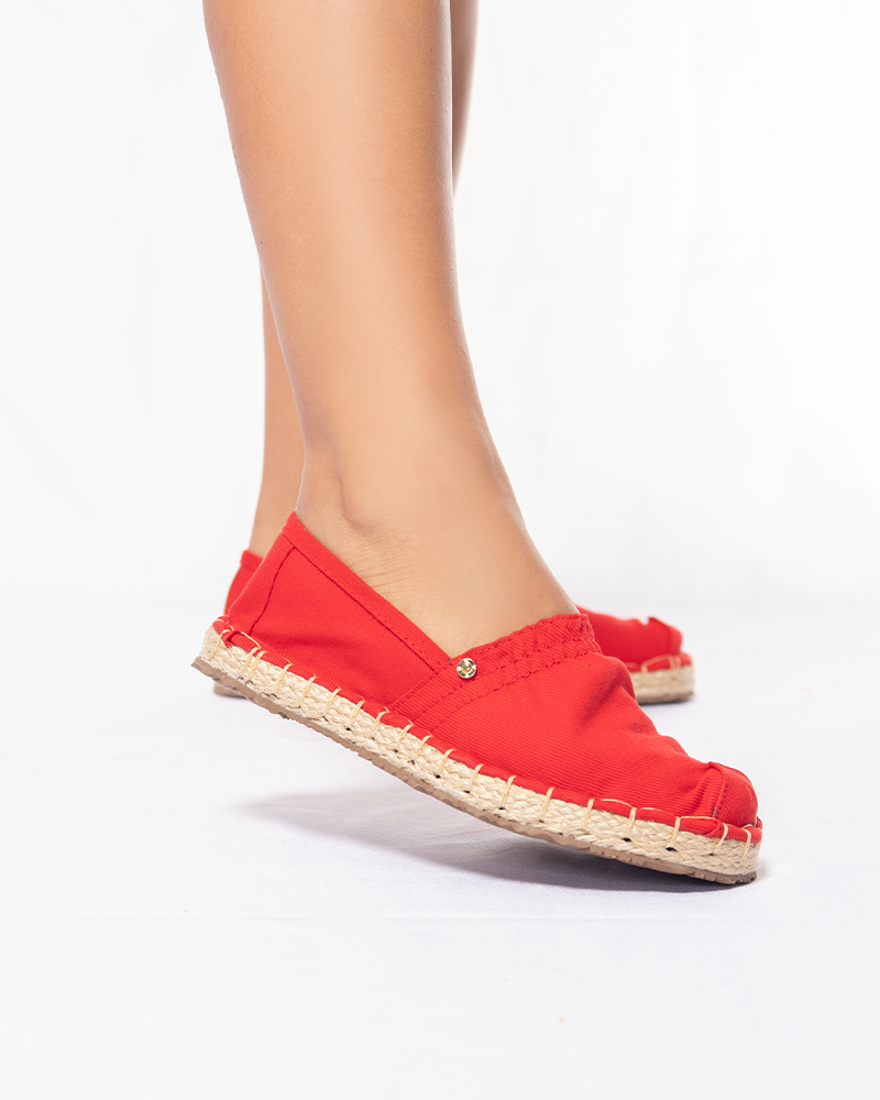 Espadrila Costura Lona Rojo